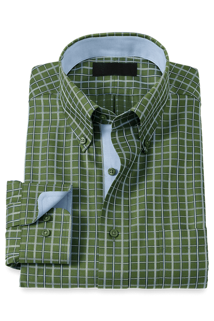 Camisa informal de algodón con paneles de ventana verde que no necesita planchado