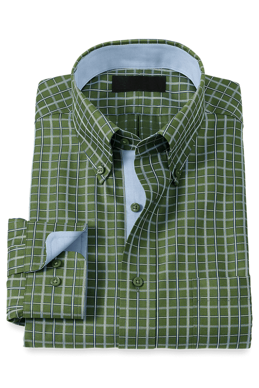 Green Non-Iron Cotton Windowpane Casual Shirt