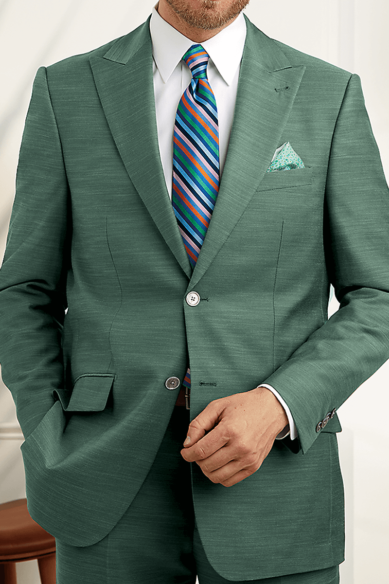 Green Performance Blend Single Breasted Peak Lapel Suit