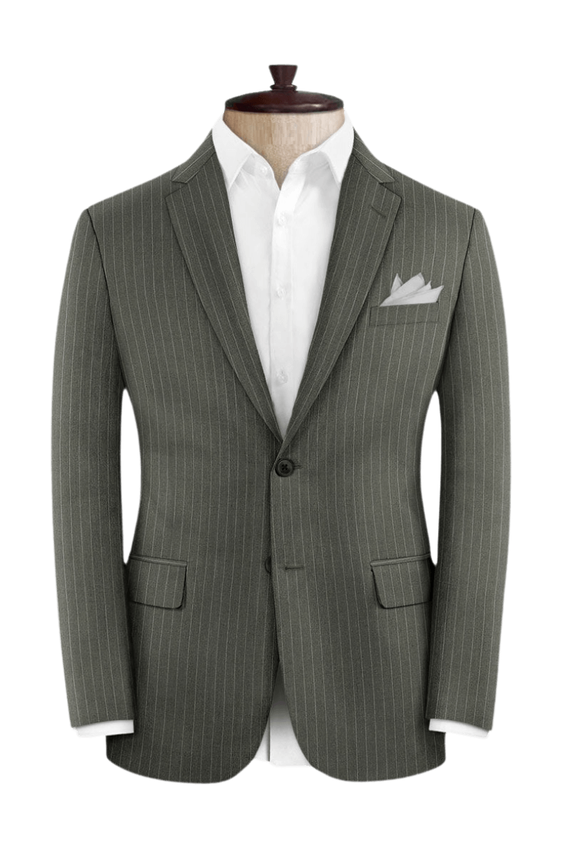 Green Pinstripe Wool Notch Lapel 3-Piece Suit