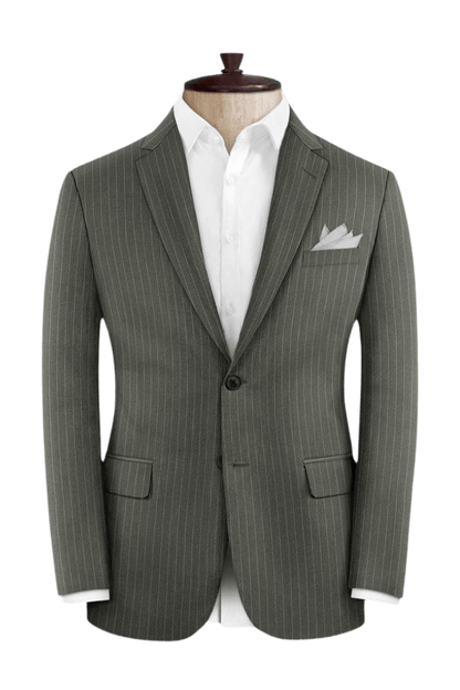 Green Pinstripe Wool Notch Lapel 3-Piece Suit