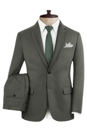 Green Pinstripe Wool Notch Lapel 3-Piece Suit