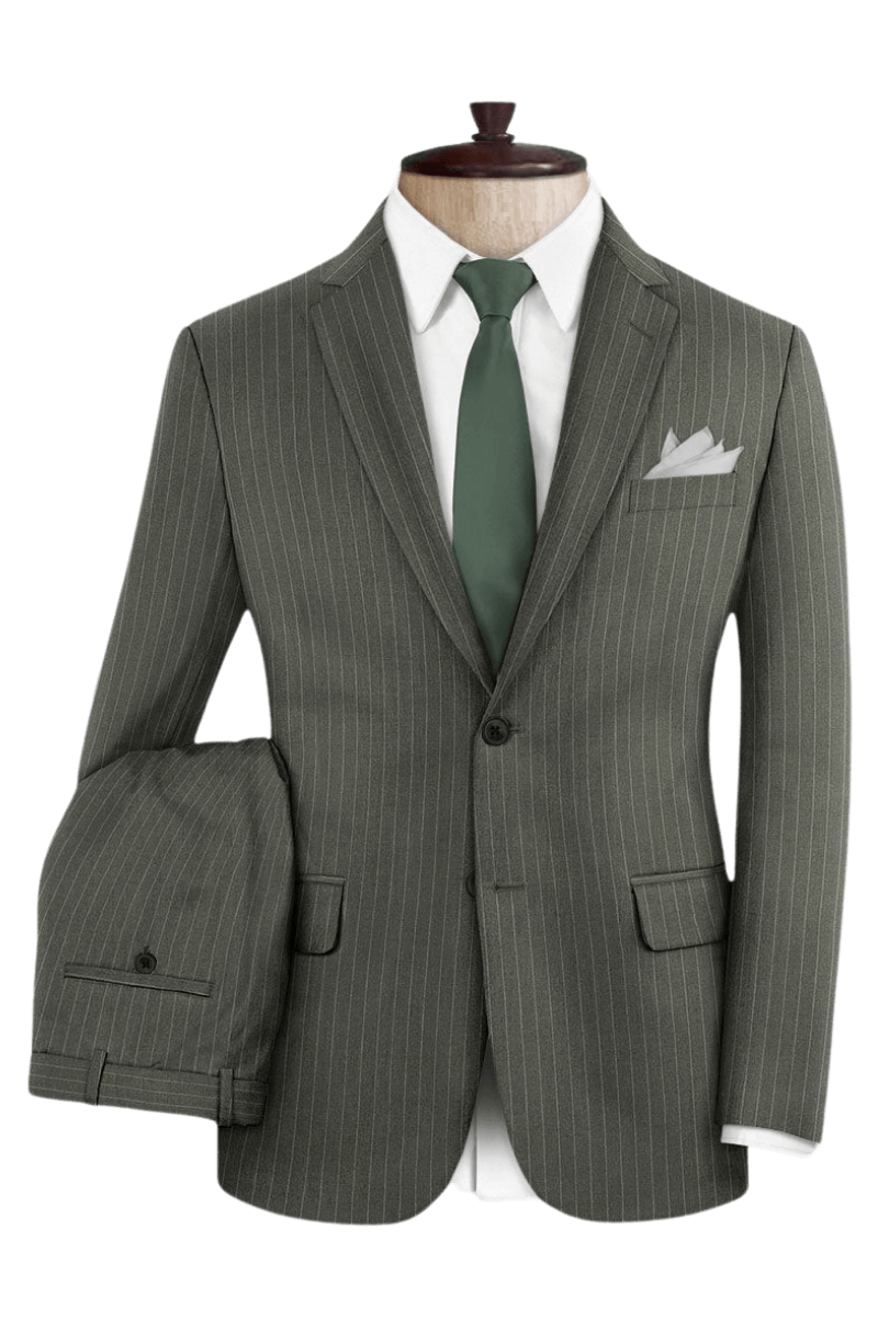 Green Pinstripe Wool Notch Lapel 3-Piece Suit