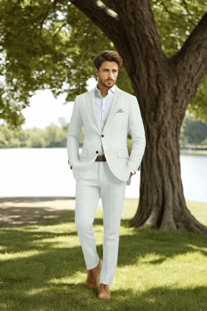 Green Seersucker Notch Lapel Suit