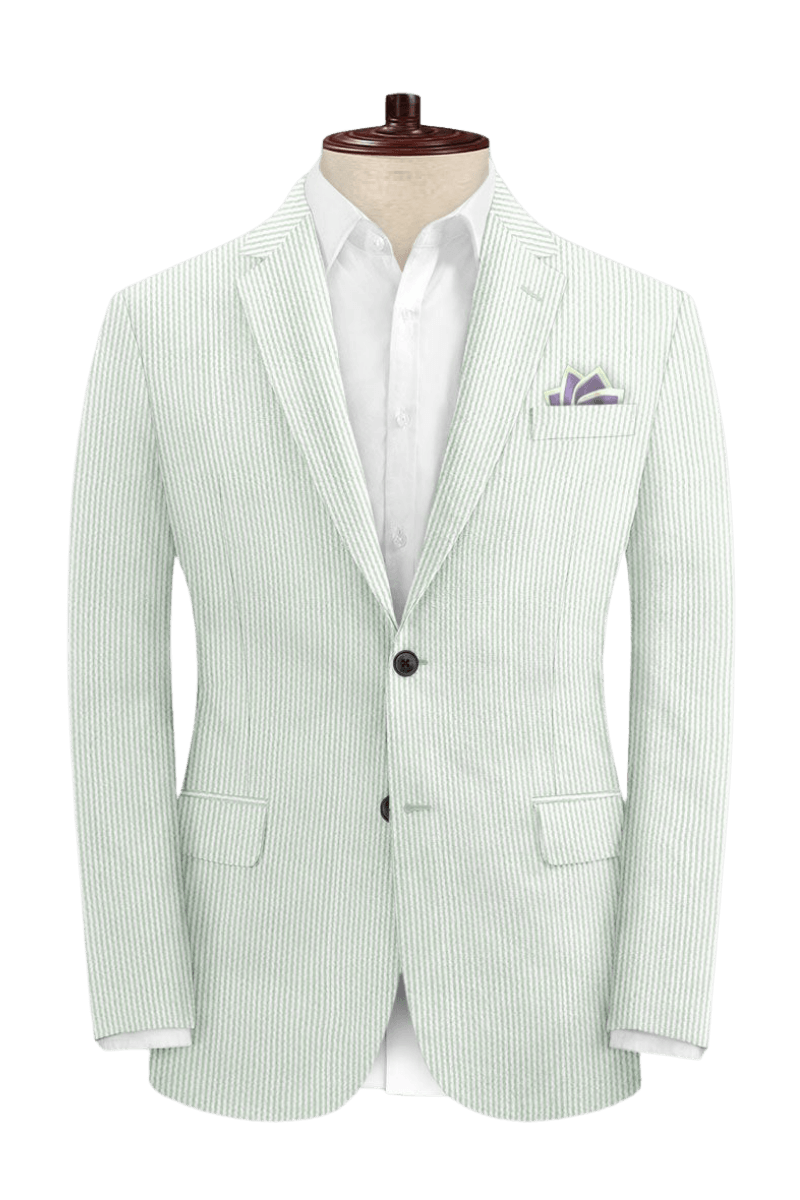 Green Seersucker Notch Lapel Suit