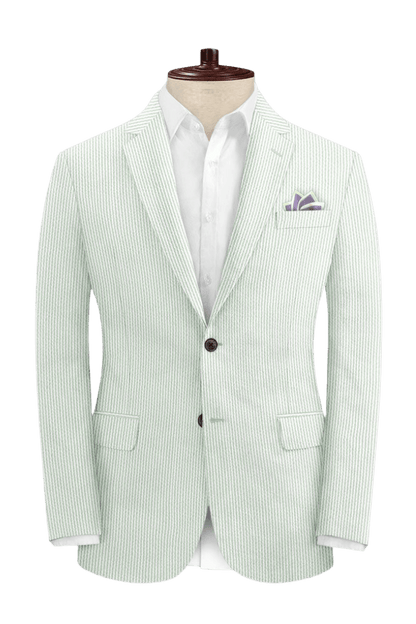 Green Seersucker Notch Lapel Suit
