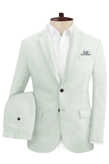 Green Seersucker Notch Lapel Suit