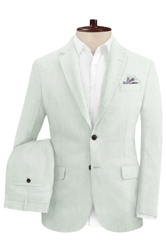 Green Seersucker Notch Lapel Suit