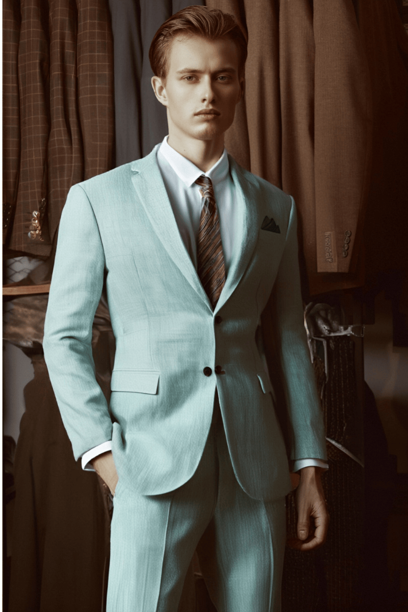 Green Solid 2-Button Linen Suit