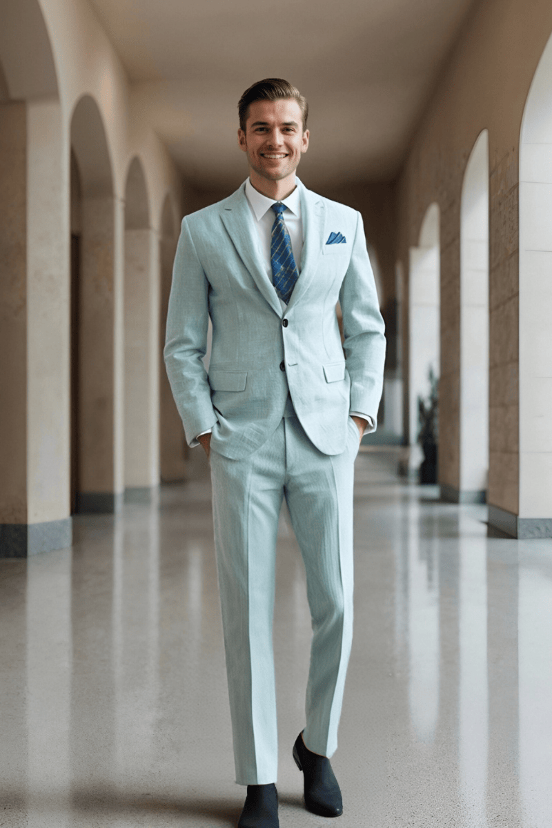 Green Solid 2-Button Linen Suit