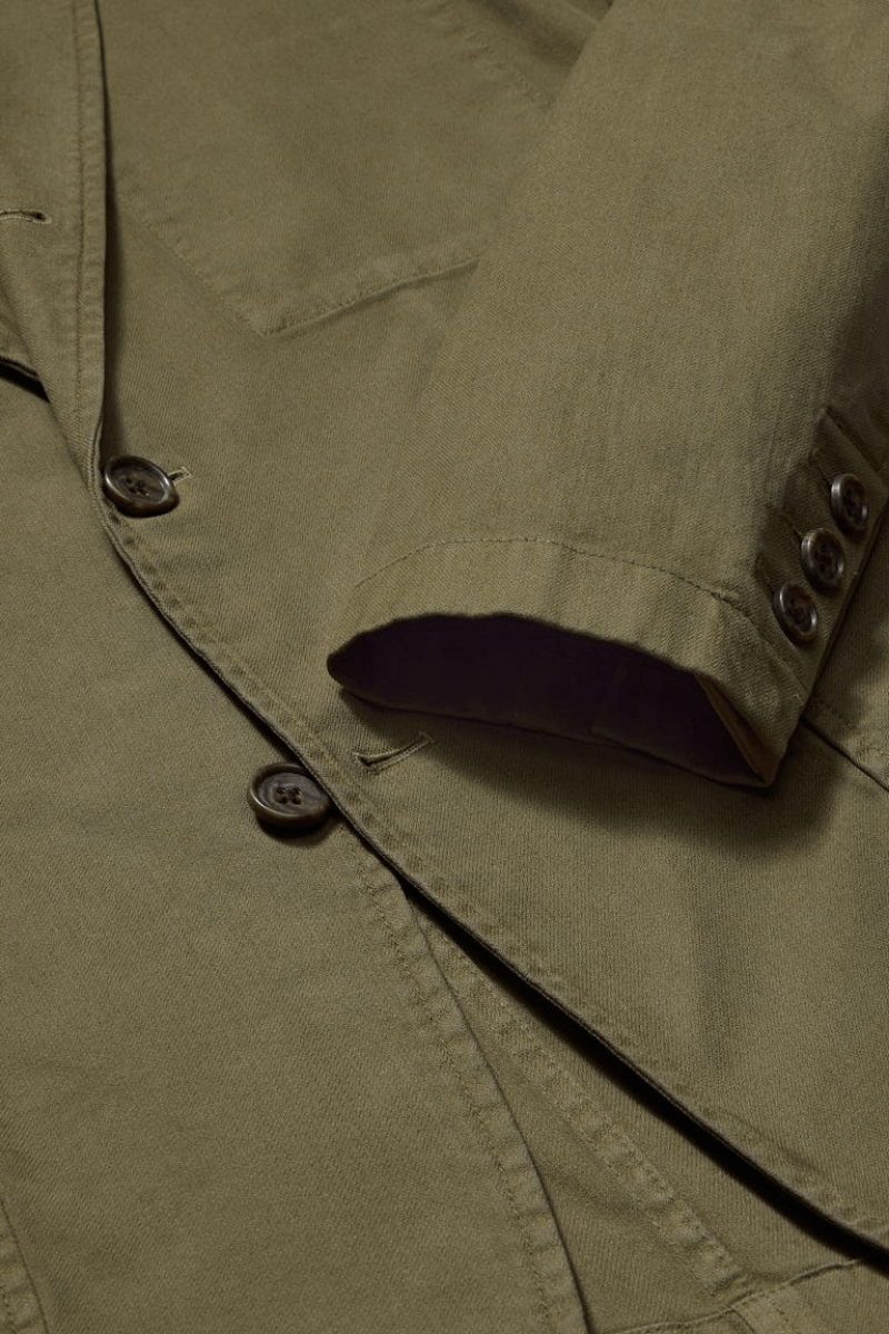 Green Washed Cotton 3-Button Jacket