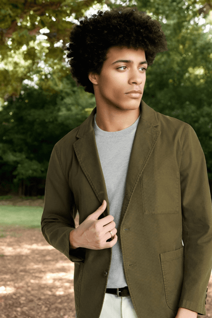 Chaqueta de algodón lavado verde de 3 botones