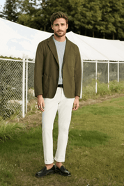 Green Washed Cotton 3-Button Jacket