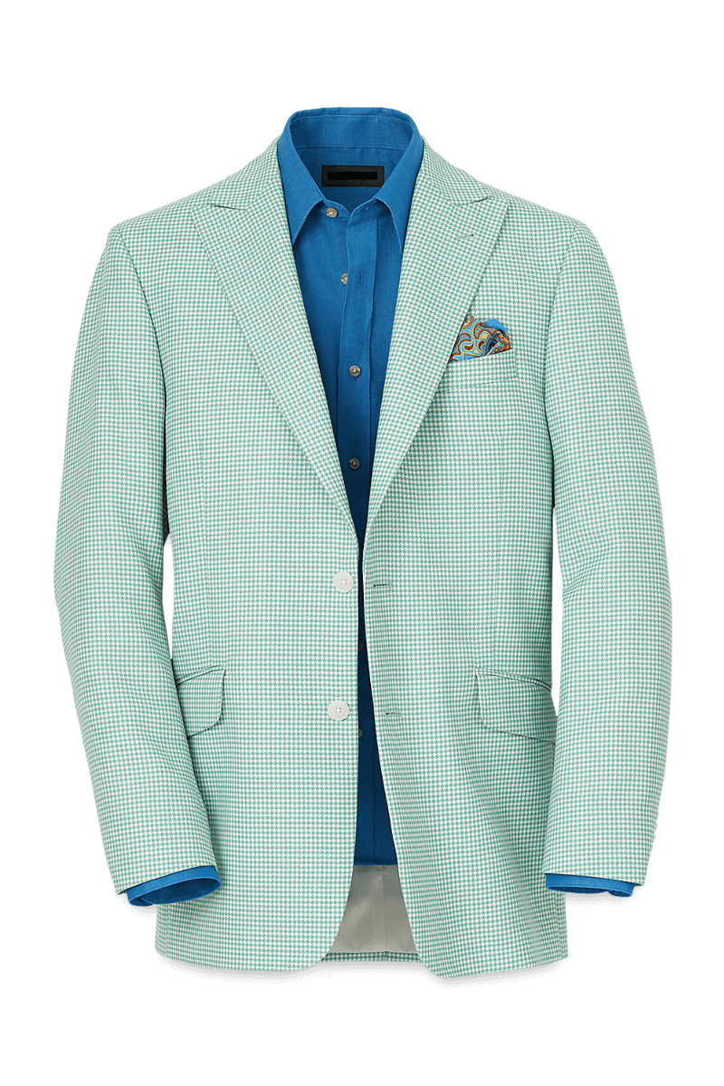 Green & White Houndstooth Wool Single Breasted Peak Lapel Jacket