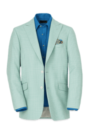 Green & White Houndstooth Wool Single Breasted Peak Lapel Jacket