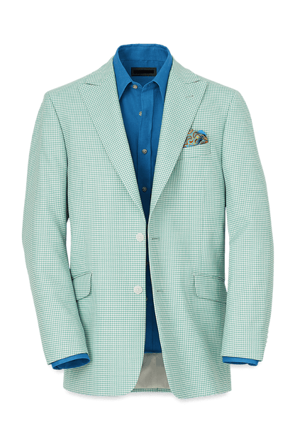 Green & White Houndstooth Wool Single Breasted Peak Lapel Jacket