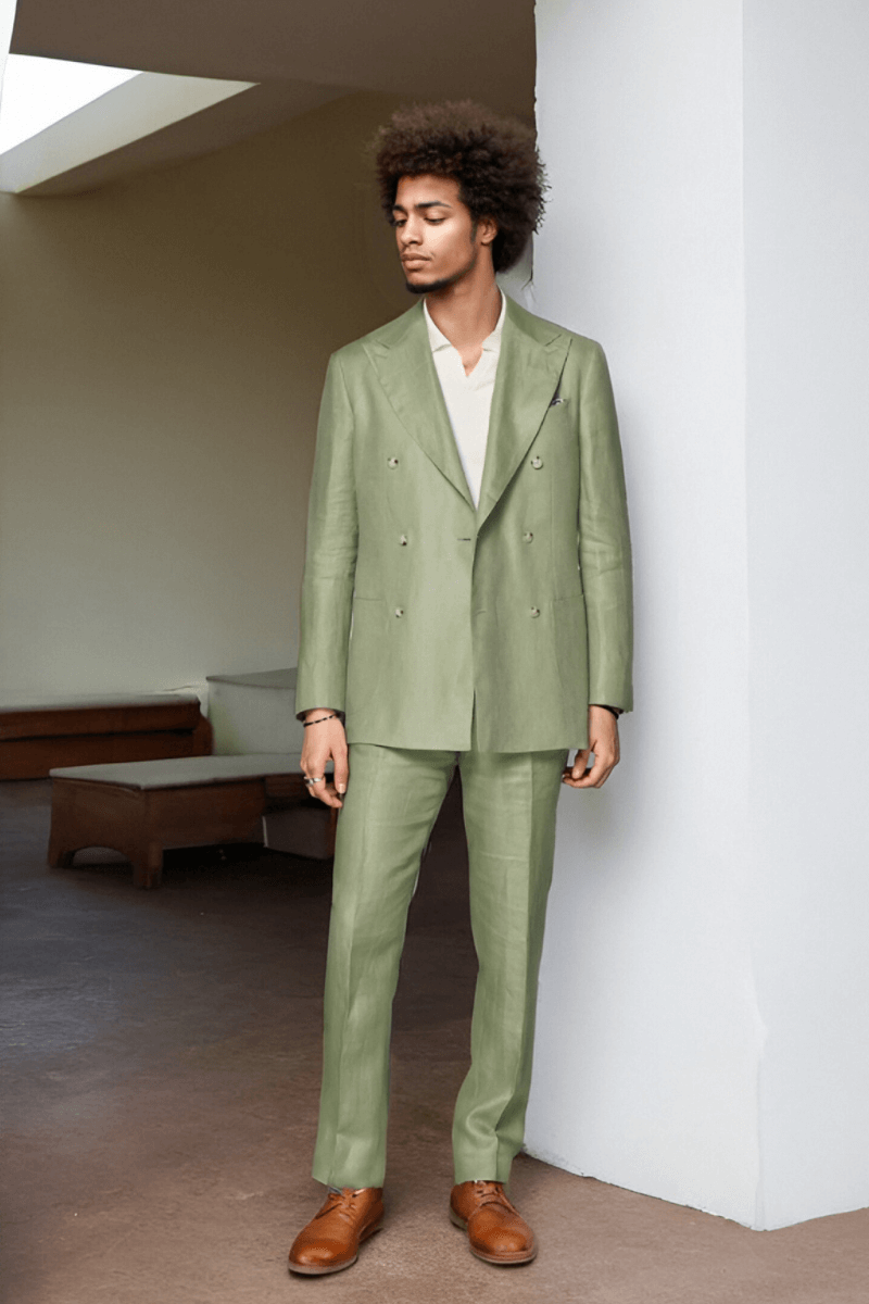 Green Wool Double Breasted 2-Piece Suit