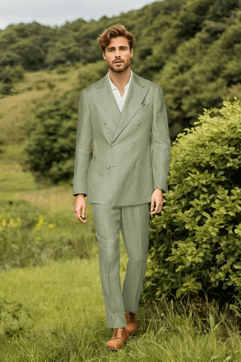 Green Wool Double Breasted 2-Piece Suit