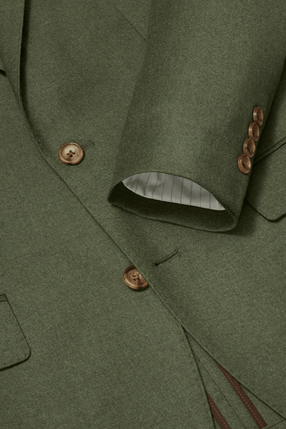 Traje de solapa con muesca de dos botones de lana elástica verde