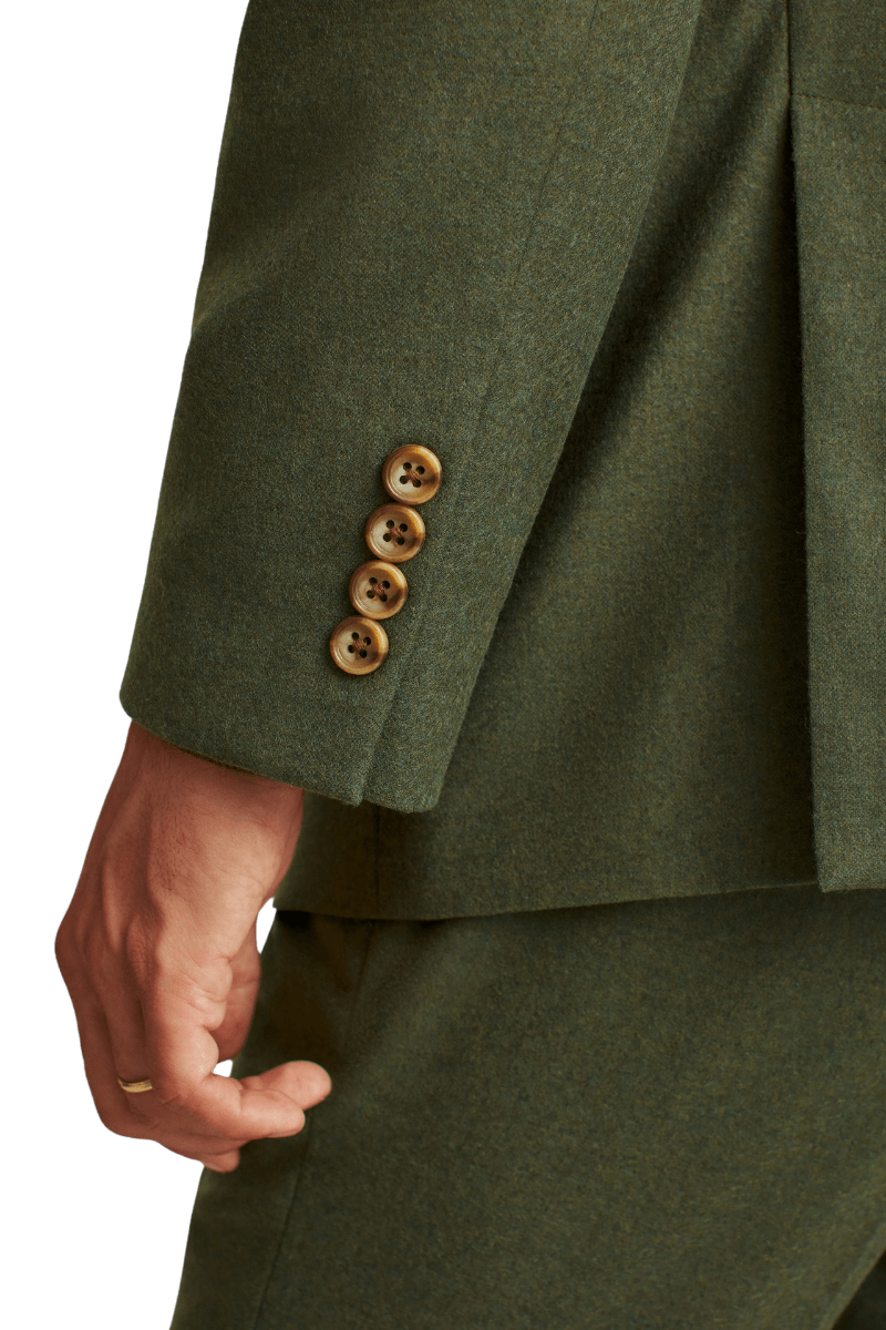 Traje de solapa con muesca de dos botones de lana elástica verde