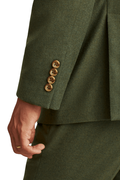 Traje de solapa con muesca de dos botones de lana elástica verde
