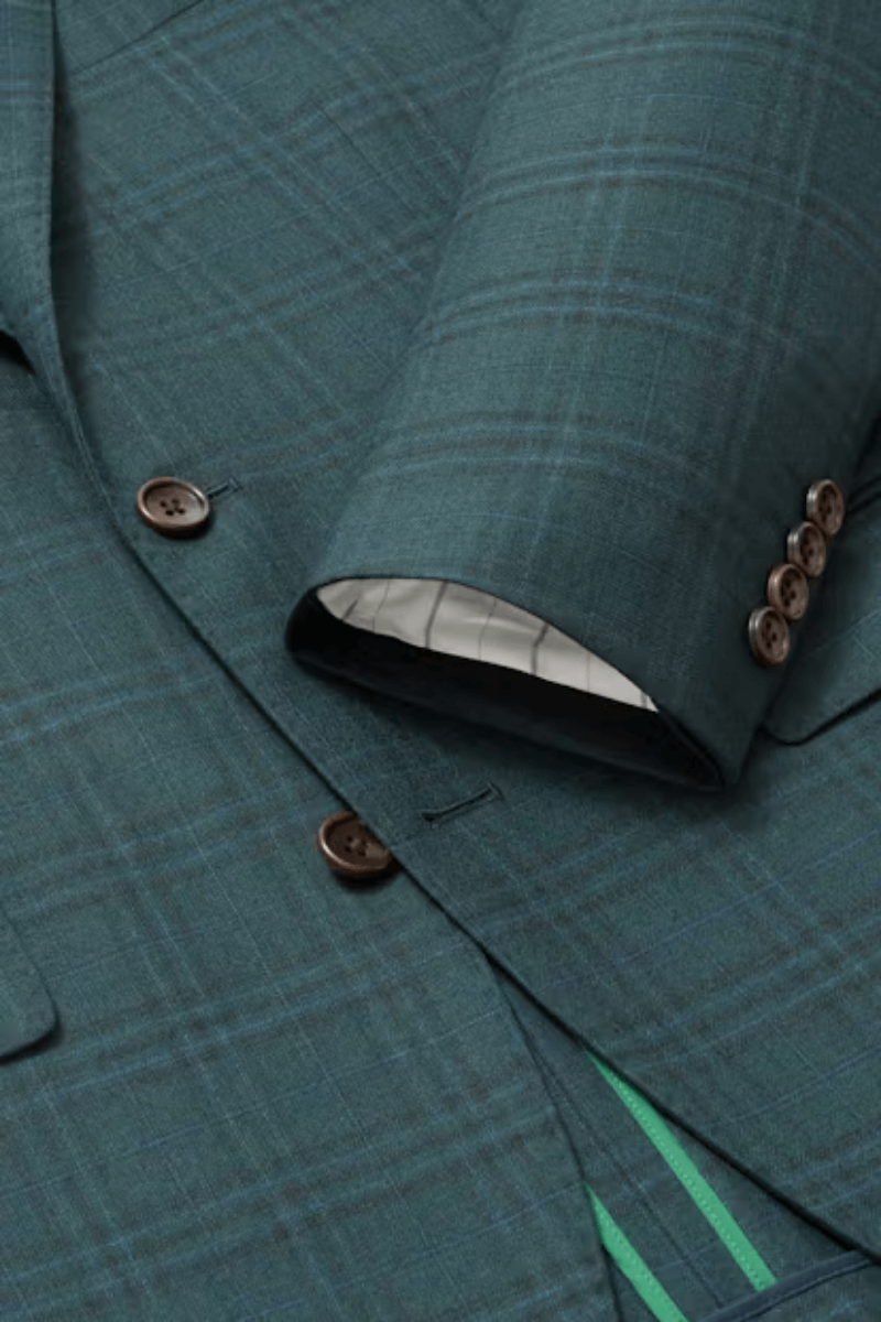 Green Wool Windowpane Modern Fit Jacket