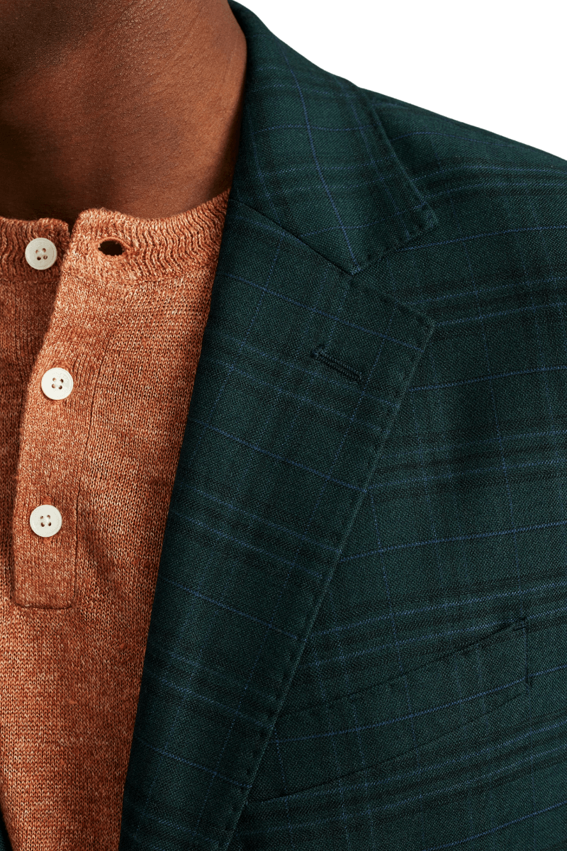 Green Wool Windowpane Modern Fit Jacket