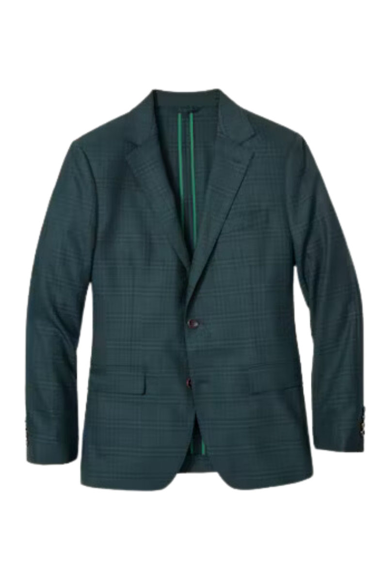 Chaqueta de lana verde con diseño de ventana y corte moderno