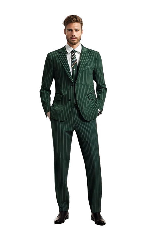 Green Slim Fit pinstripe 3-Piece 2 Button suit