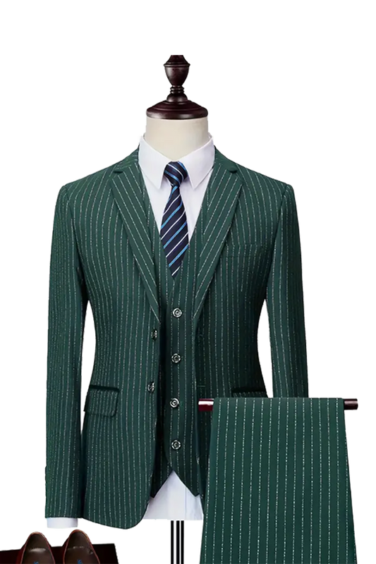 Green Slim Fit pinstripe 3-Piece 2 Button suit
