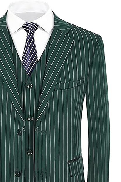 Traje de 3 piezas de 2 botones con raya diplomática y corte entallado de color verde