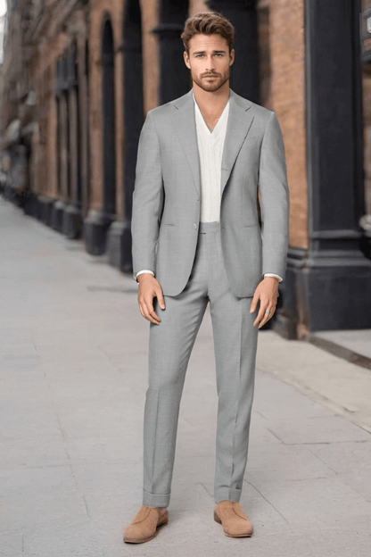 Grey 2-Button Wool Single Breasted Suit