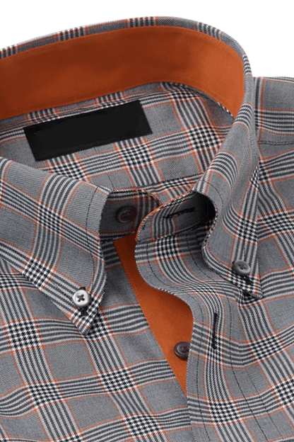 Camisa informal de algodón a cuadros gris que no necesita planchado