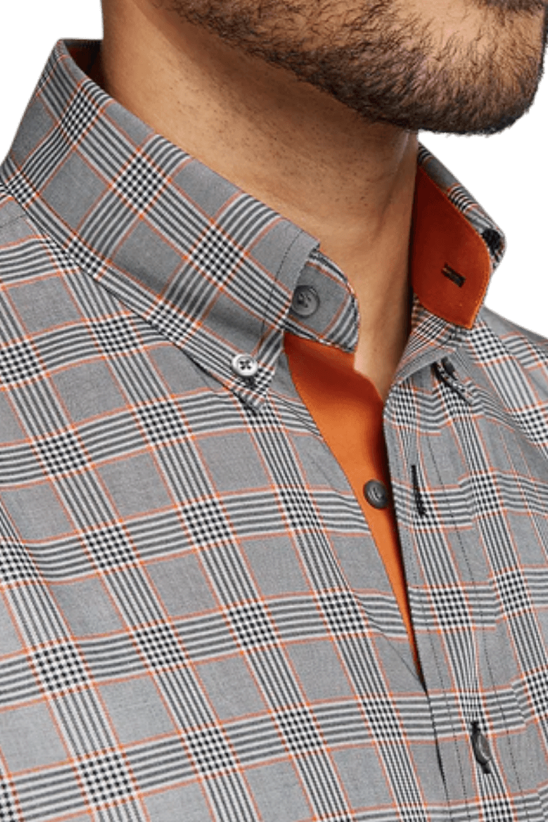 Camisa informal de algodón a cuadros gris que no necesita planchado