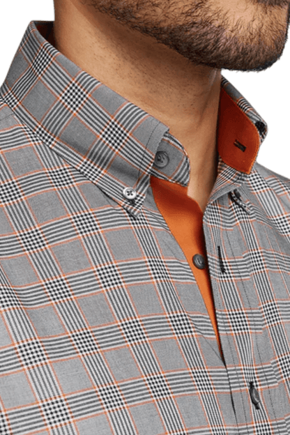 Camisa informal de algodón a cuadros gris que no necesita planchado