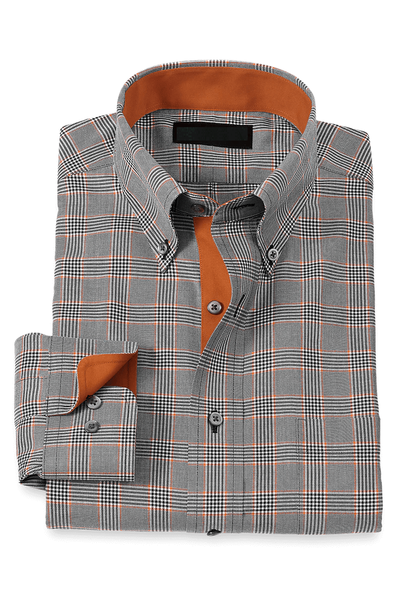 Grey Non-Iron Cotton Plaid Casual Shirt