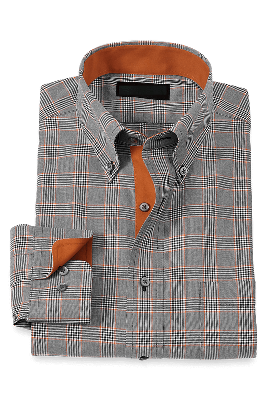 Grey Non-Iron Cotton Plaid Casual Shirt