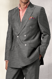 Grey Performance Blend Double Breasted Peak Lapel Suit