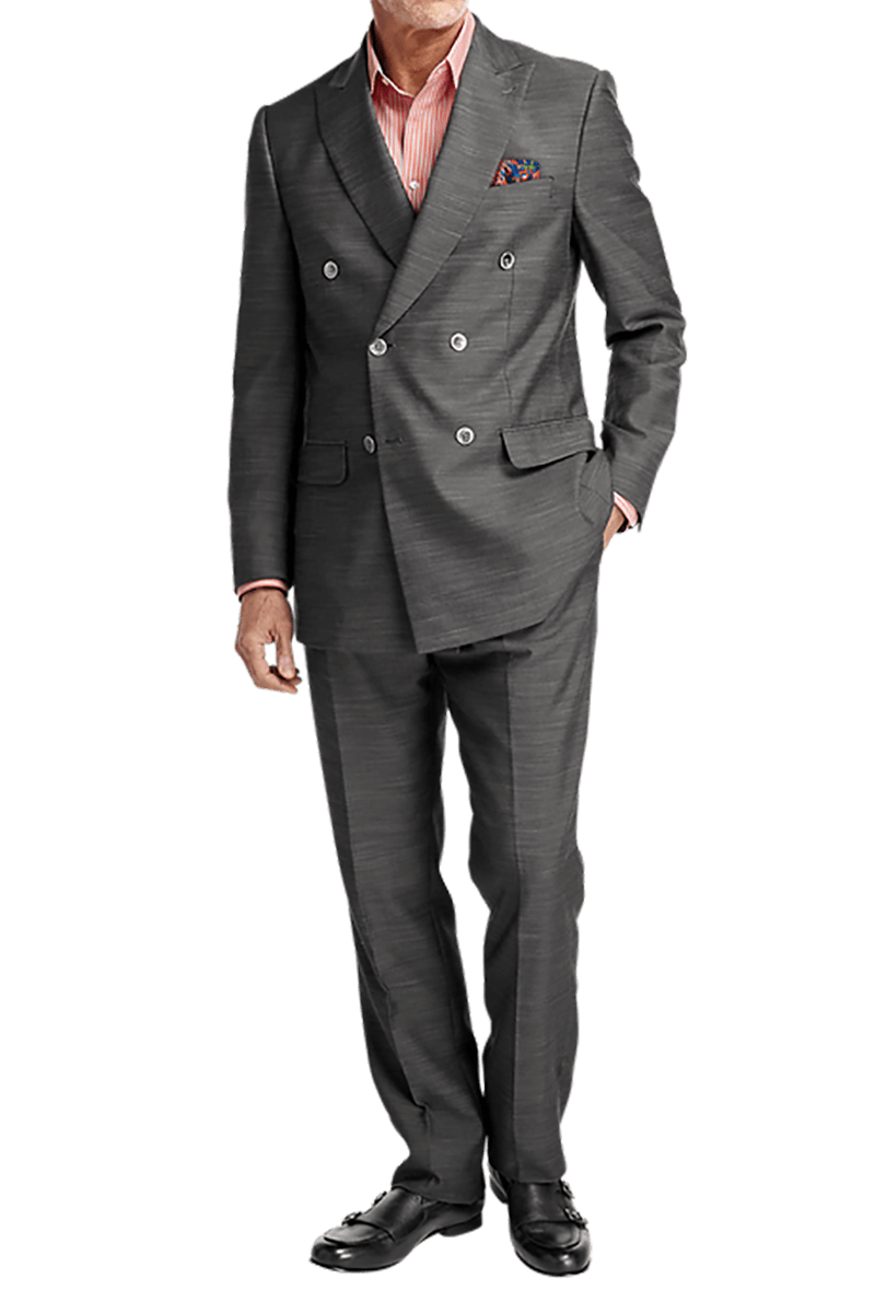 Grey Performance Blend Double Breasted Peak Lapel Suit