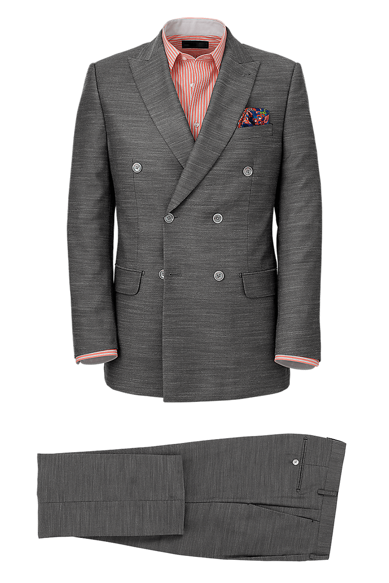 Grey Performance Blend Double Breasted Peak Lapel Suit