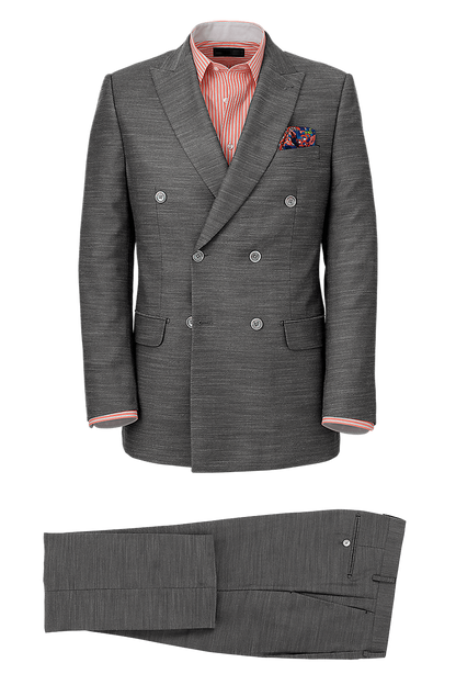 Grey Performance Blend Double Breasted Peak Lapel Suit