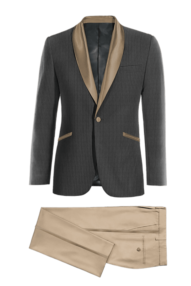 Grey Pinstripe Tuxedo Suit