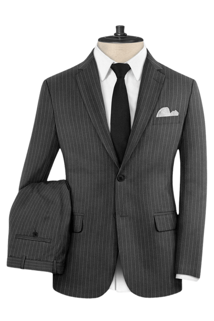 Grey Pinstripe Wool Notch Lapel Suit