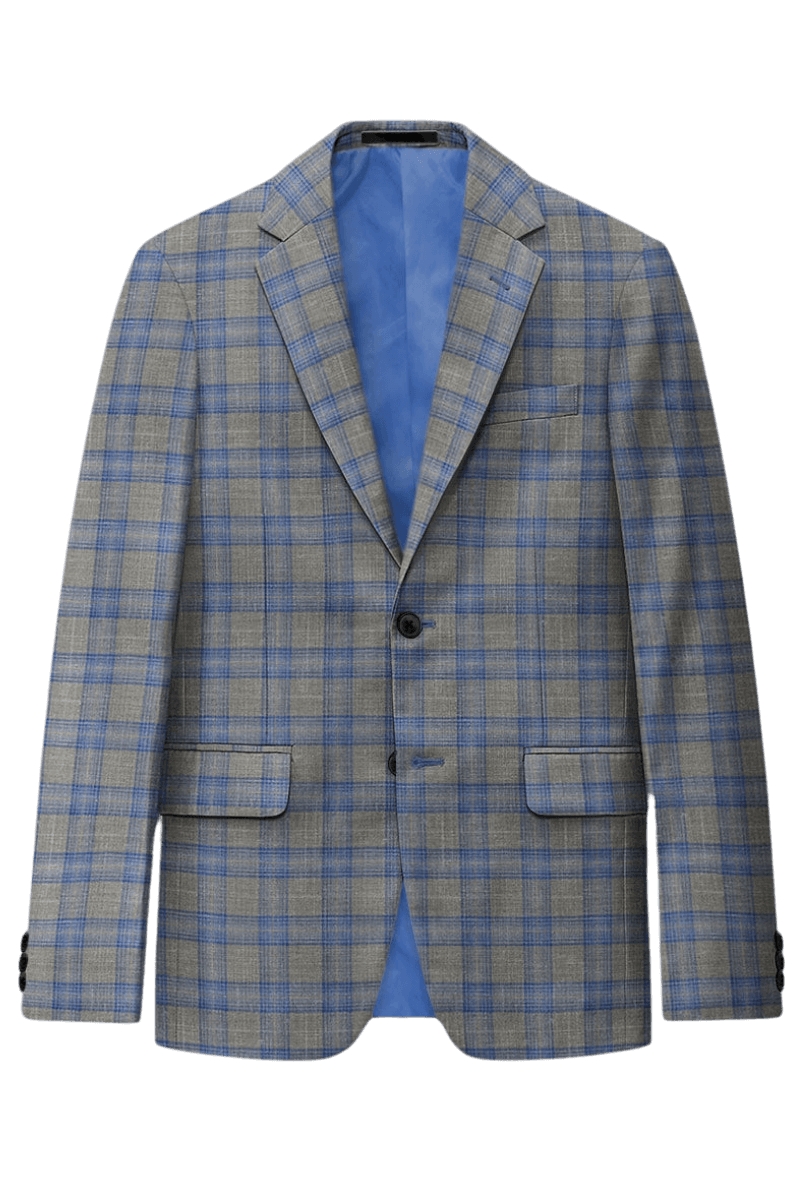 Grey Plaid 2-Button Wool Suit