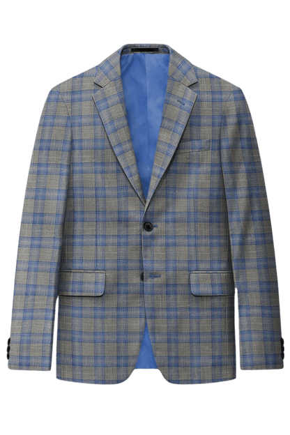 Grey Plaid 2-Button Wool Suit