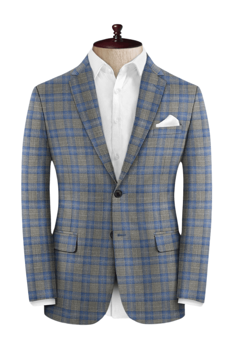 Grey Plaid 2-Button Wool Suit