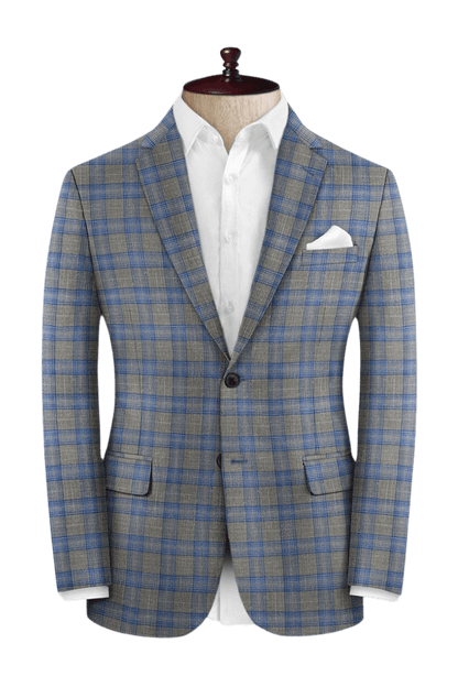 Grey Plaid 2-Button Wool Suit