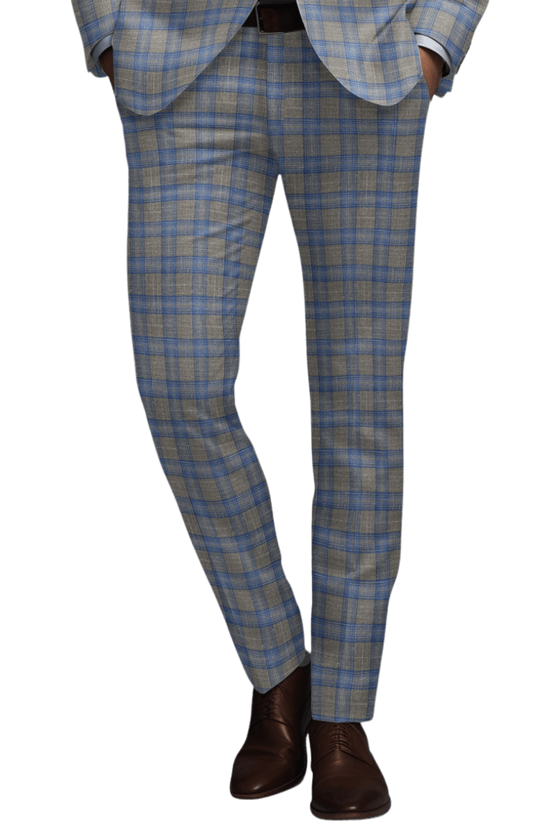 Grey Plaid 2-Button Wool Suit