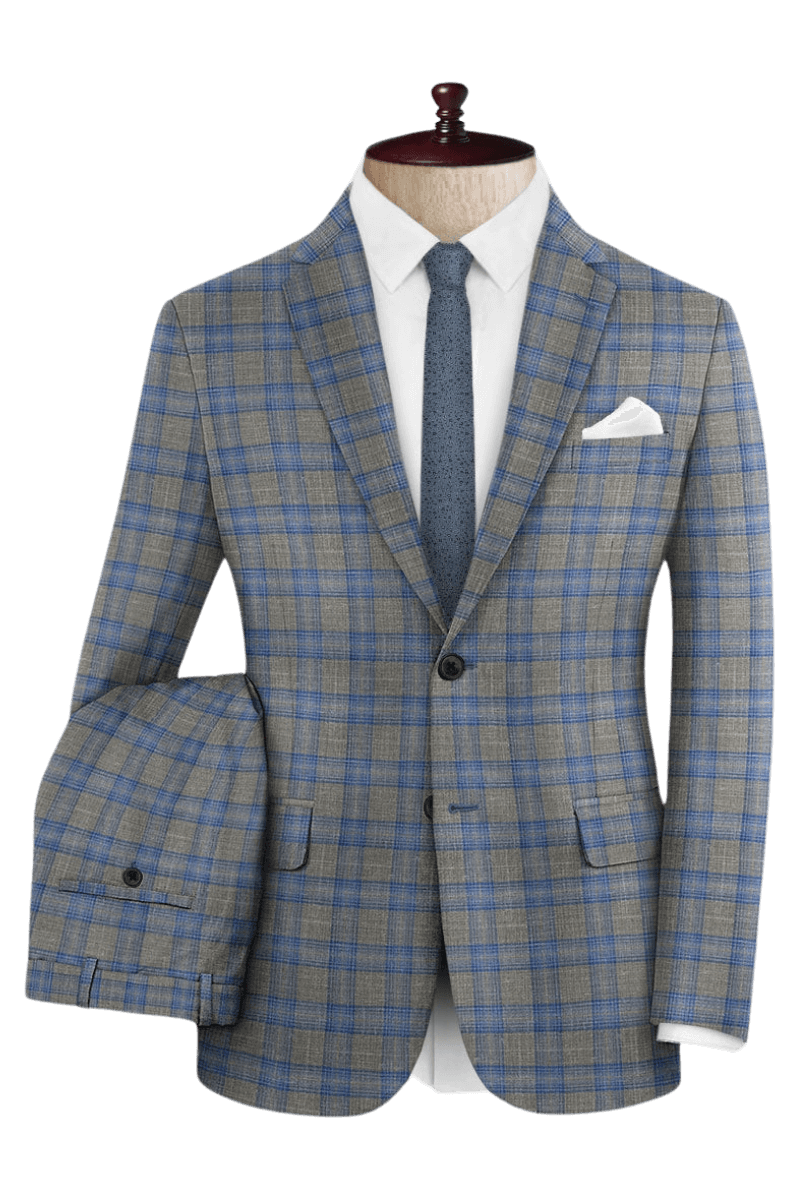 Grey Plaid 2-Button Wool Suit