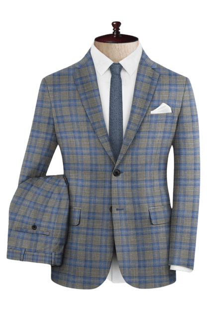 Grey Plaid 2-Button Wool Suit